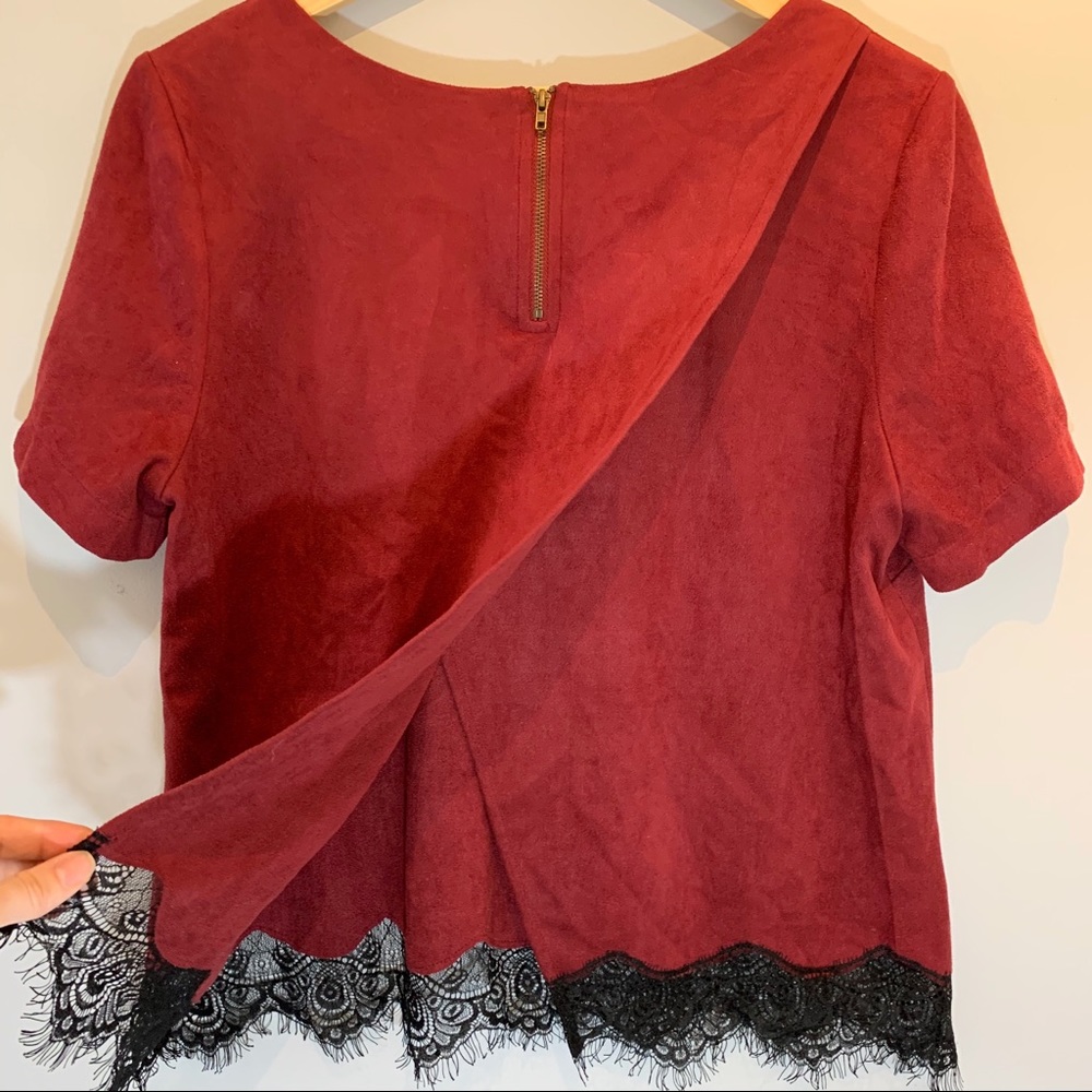 Design Lab | Faux-Suede Top With Lace Details